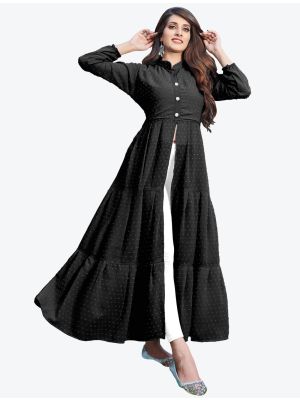 black georgette indo western long designer kurti fabku20406