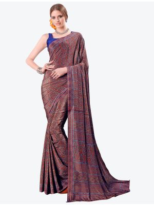 Blue And Red Printed Fine Crepe Designer Saree small FABSA21088