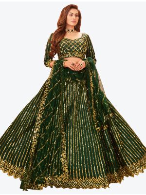 Bottle Green Silk Satin Heavy Designer Lehenga Choli with Dupatta small FABLE20128