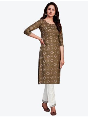 brown fine rayon bandhej printed kurti with pant fabku20418