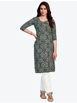 dark green fine rayon bandhej printed kurti with pant fabku20413