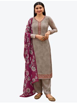 Grey Embroidered Royal Crepe Straight Suit with Printed Dupatta small FABSL20514