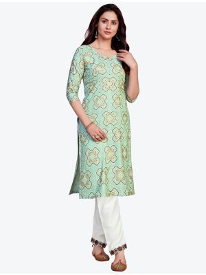 light green fine rayon bandhej printed kurti with pant fabku20410