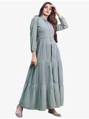 light grey georgette indo western long designer kurti fabku20403