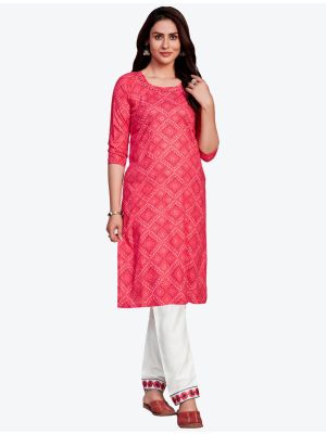 light red fine rayon bandhej printed kurti with pant fabku20415