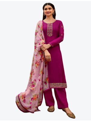 Magenta Embroidered Royal Crepe Straight Suit with Printed Dupatta small FABSL20512