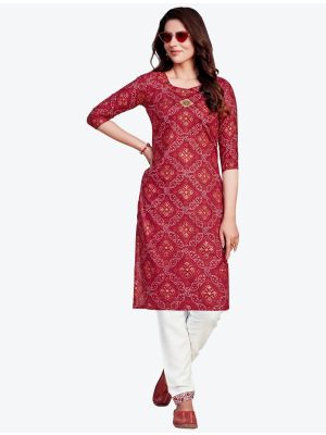 maroon fine rayon bandhej printed kurti with pant fabku20412