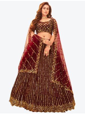 Maroon Silk Satin Heavy Designer Lehenga Choli with Dupatta small FABLE20129