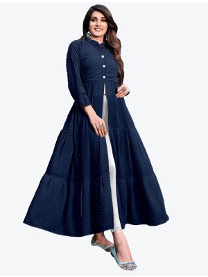 navy blue georgette indo western long designer kurti fabku20404