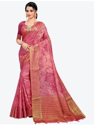 Onion Pink Woven Digital Printed South Cotton Designer Saree FABSA21125
