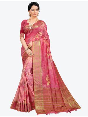 Pink Woven Digital Printed South Cotton Designer Saree small FABSA21115
