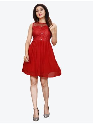 red georgette net indo western style frock fabku20429