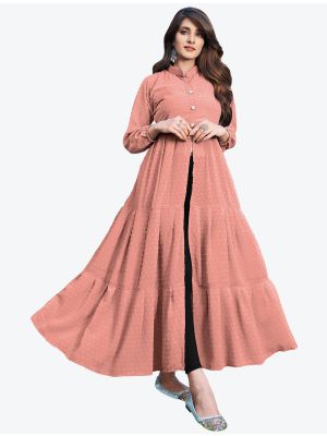 salmon georgette indo western long designer kurti fabku20405