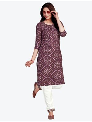 wine fine rayon bandhej printed kurti with pant fabku20411