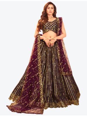 Wine Silk Satin Heavy Designer Lehenga Choli with Dupatta small FABLE20130