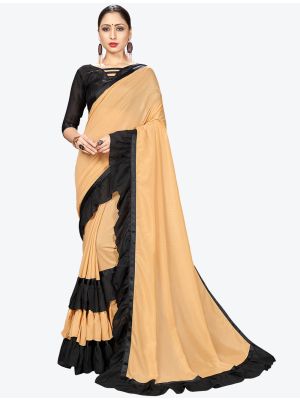 Beige Ruffle Frill Fine Georgette Designer Saree small FABSA21155