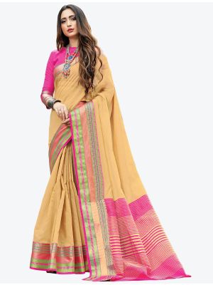 Beige Woven Handloom Cotton Designer Saree small FABSA21179
