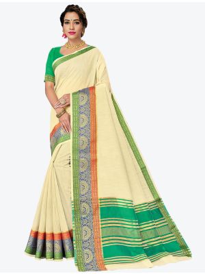Cream Woven Handloom Cotton Designer Saree small FABSA21183