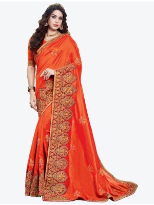 Dark Orange Embroidered Vichitra Silk Designer Saree small FABSA21146