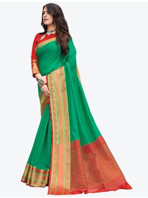 Green Woven Handloom Cotton Designer Saree small FABSA21173