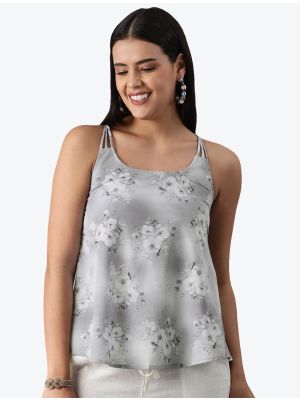 light grey soft poly crepe digital printed top fabku20451