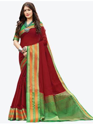 Maroon Woven Handloom Cotton Designer Saree small FABSA21177