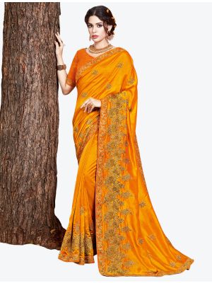 Mustard Yellow Embroidered Vichitra Silk Designer Saree small FABSA21151