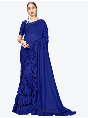 Navy Blue Ruffle Frill Fine Georgette Designer Saree small FABSA21169