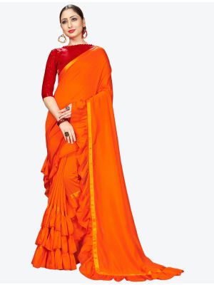 Orange Ruffle Frill Fine Georgette Designer Saree small FABSA21163