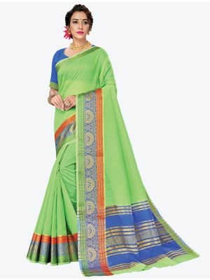 Pastel Green Woven Handloom Cotton Designer Saree small FABSA21181