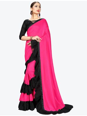 Pink Ruffle Frill Fine Georgette Designer Saree small FABSA21156