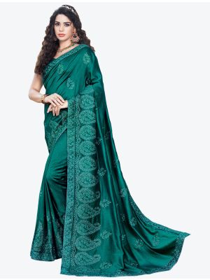 Rama Green Embroidered Vichitra Silk Designer Saree small FABSA21150