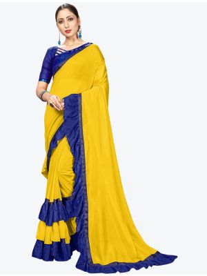 Yellow Ruffle Frill Fine Georgette Designer Saree small FABSA21165