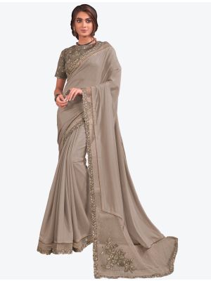 Ash Grey Premium Silk Chiffon Festive Wear Designer Saree small FABSA21223
