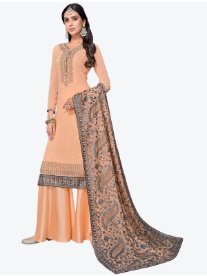 Bright Peach Embroidered Fine Georgette Sharara Suit with Dupatta small FABSL20544