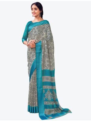 Creamy Grey Printed And Woven Pure Cotton Designer Saree small FABSA21190