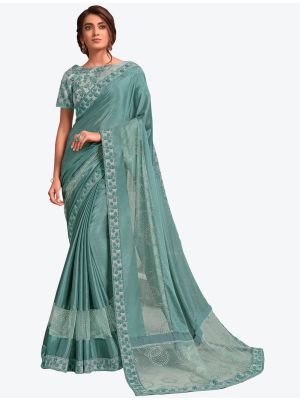 Ice Blue Premium Silk Chiffon Festive Wear Designer Saree small FABSA21221