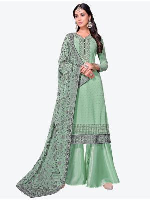 Mint Green Embroidered Fine Georgette Sharara Suit with Dupatta small FABSL20543
