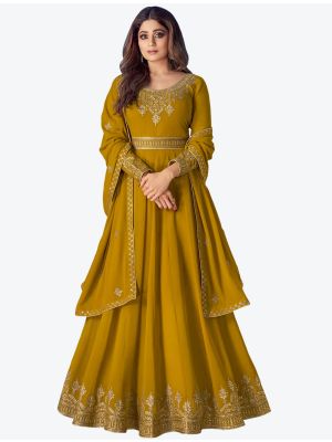Mustard Pure Georgette Anarkali Floor Length Suit with Dupatta small FABSL20548