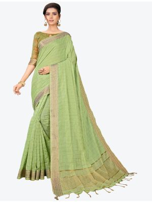 Pastel Green Printed And Woven Cotton Silk Designer Saree small FABSA21197