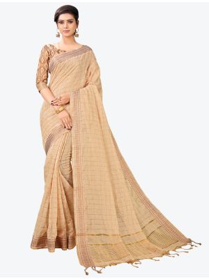Pastel Peach Printed And Woven Cotton Silk Designer Saree small FABSA21198