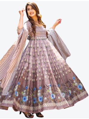 pastel pink chanderi digital printed anarkali gown with dupatta fabgo20101