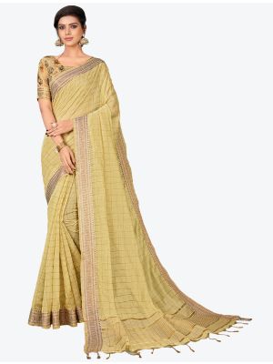 Pastel Yellow Printed And Woven Cotton Silk Designer Saree small FABSA21194