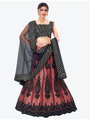 Rusty Pink Mono Net Festive Wear Designer Lehenga Choli with Dupatta small FABLE20154