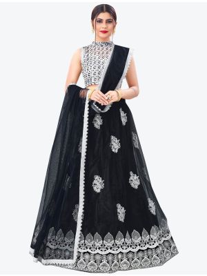 Shiny Black Mono Net Festive Wear Designer Lehenga Choli with Dupatta small FABLE20156