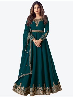 Teal Pure Georgette Anarkali Floor Length Suit with Dupatta small FABSL20547