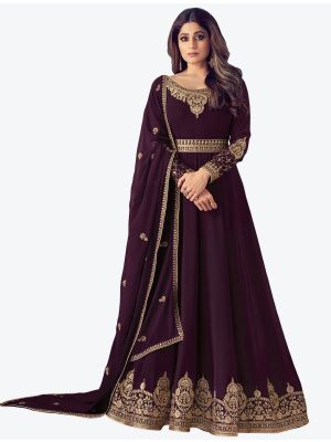 Wine Pure Georgette Anarkali Floor Length Suit with Dupatta small FABSL20545