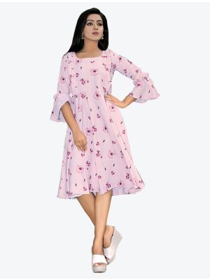 baby pink poly cotton digital printed casual wear frock fabku20463