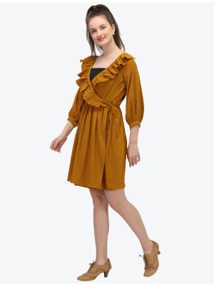 dark mustard crushed casual wear frock swatch fabku20459