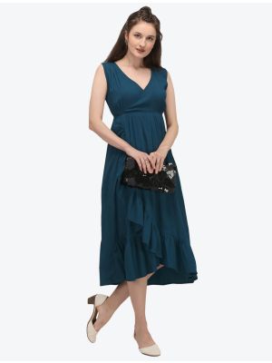 dark teal crushed casual wear frock swatch fabku20458